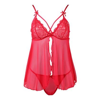 Womens Plus-Size Lace Trimmed Delicate Bowknot Lingerie Strap Nightdress