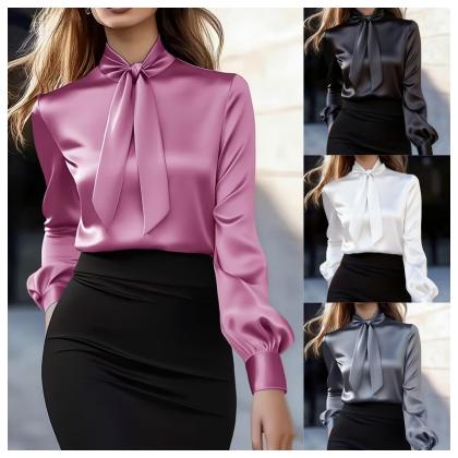 Independent Station Wish Amazon Hot Style Autum New Satin Long-Sleeved Shirt For Women
