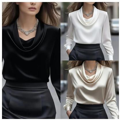 2025 Amazon Aliexpress Hot Style Autum Fashionable And Elegant Pure Color Simple Swing Collar Long-Sleeved Shirt For Women