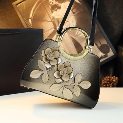 Women Patent Leather Flower Handbag