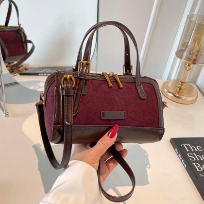 Retro Womens Cylindrical Shoulder Bag Versatile Handbag